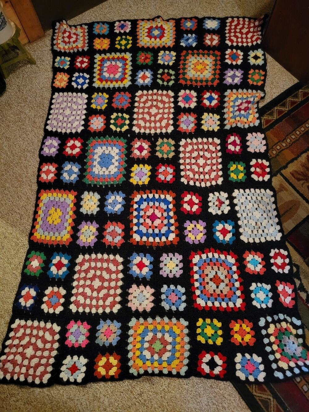 Vintage Afghan Roseanne Multicolor Crochet Blanket 68"x 45"